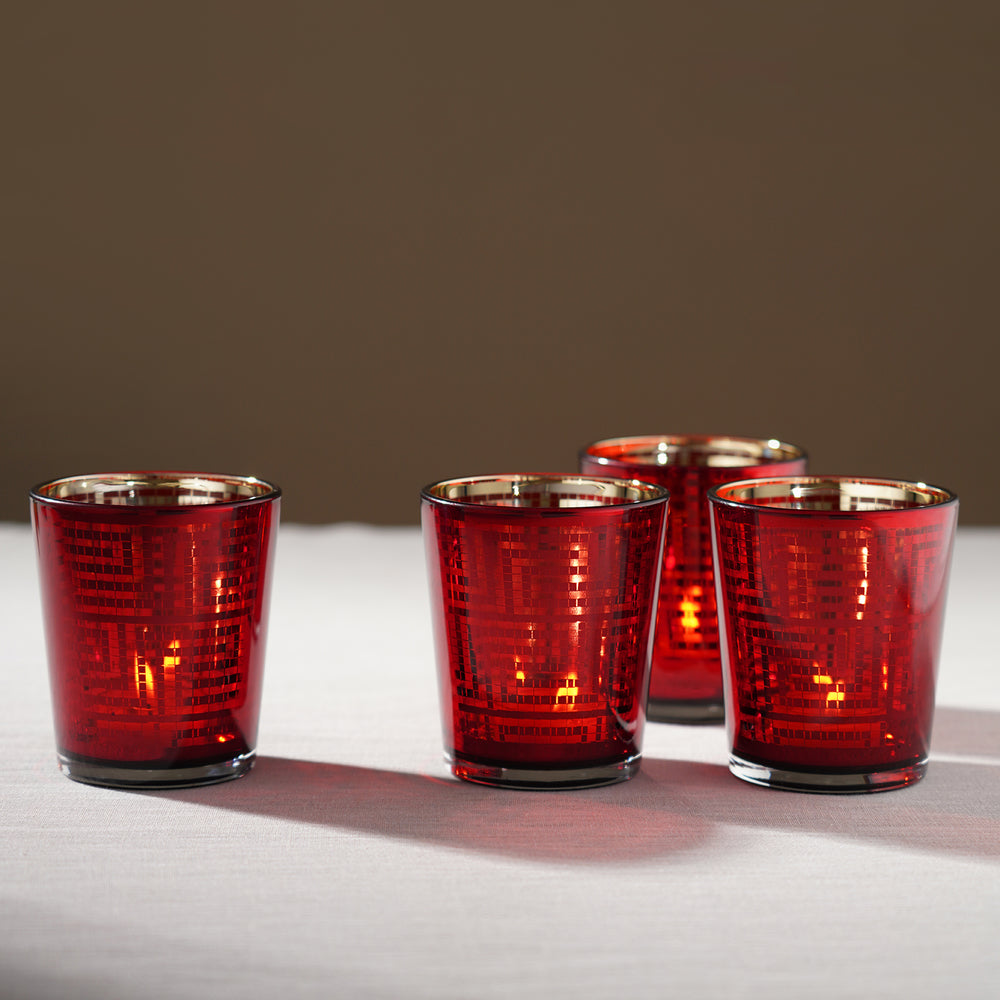 Set of 4 Red Pattern Votives
