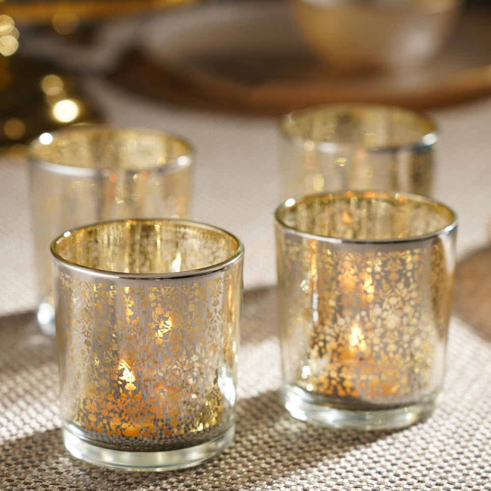 Set of 4 Silver Pattern Glass Straight Votives