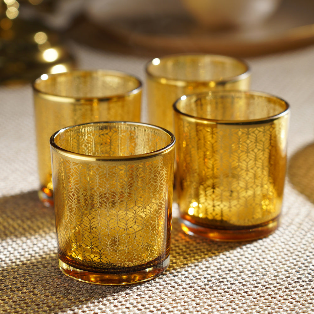 Set of 4 Gold Pattern Glass Straight Votives