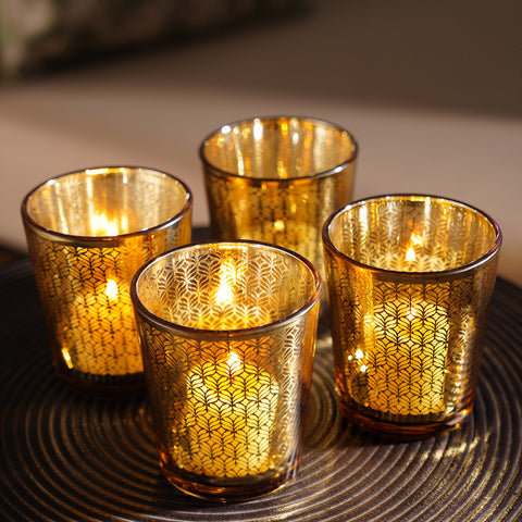 Set of 4 Gold Pattern Votives