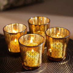 Set of 4 Gold Pattern Votives