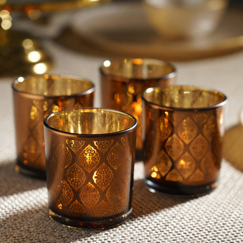 Set of 4 Copper Pattern Glass Straight Votives
