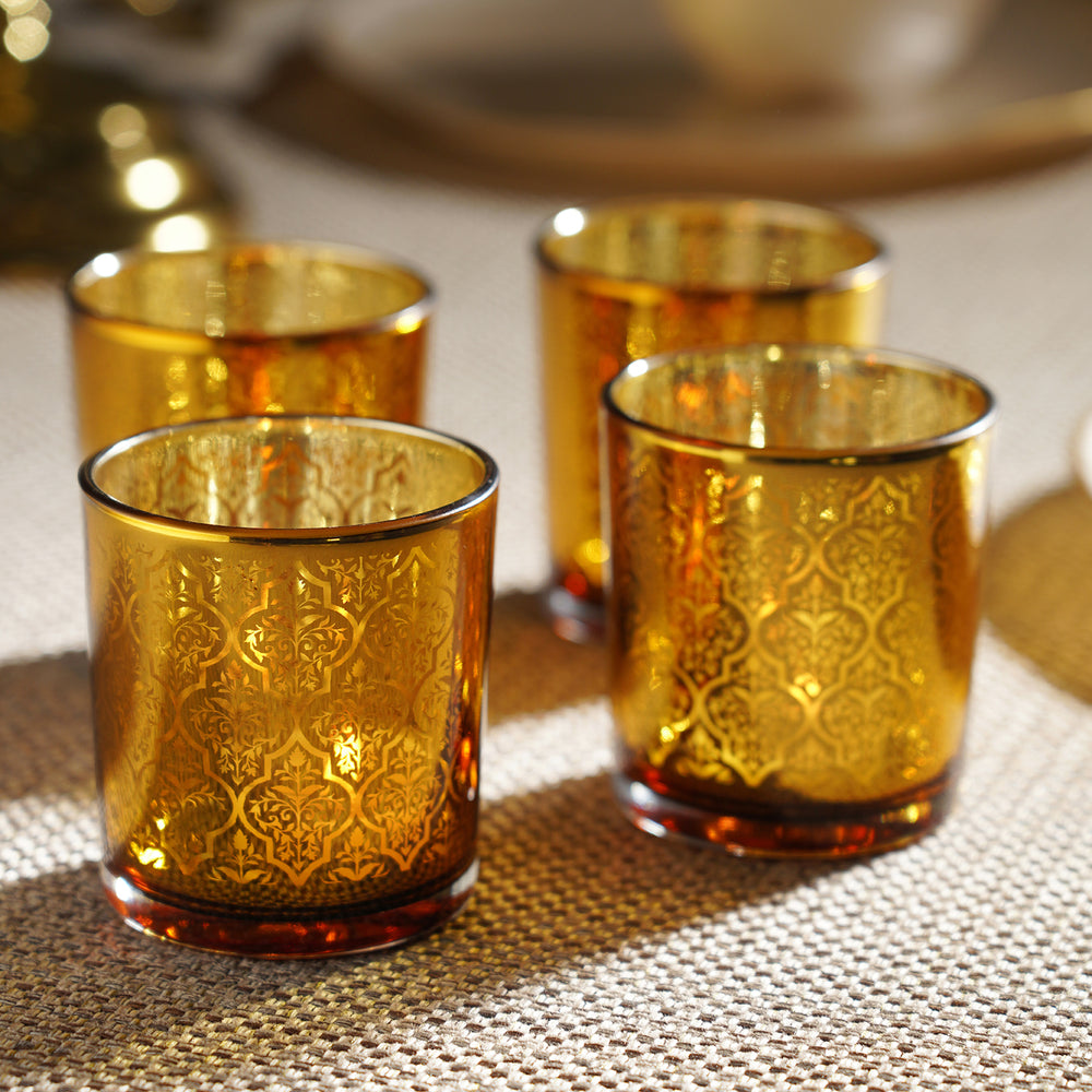 Set of 4 Gold Pattern Glass Straight Votives
