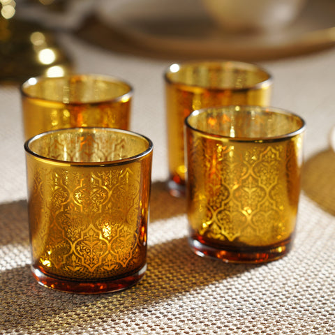Set of 4 Gold Pattern Glass Straight Votives