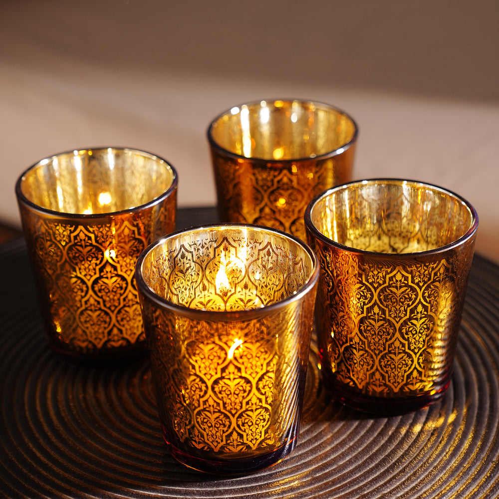 Set of 4 Gold Pattern Votives