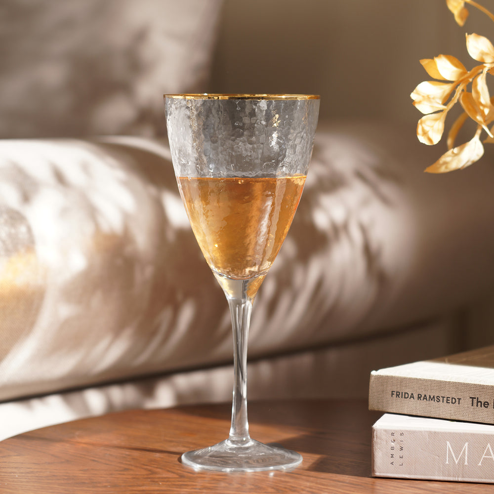 Set of 2 Clear Hammered Wine Glasses