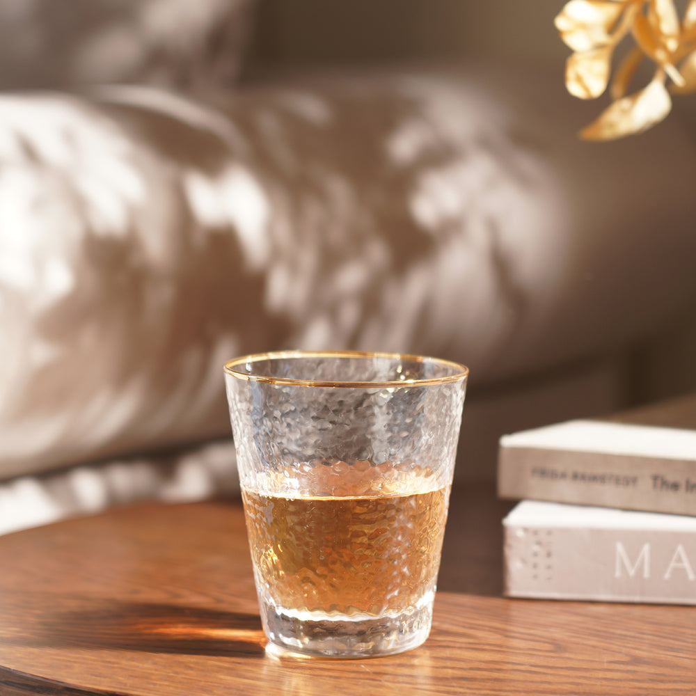 Set of 2 Gold Hammered Drinking Glasses