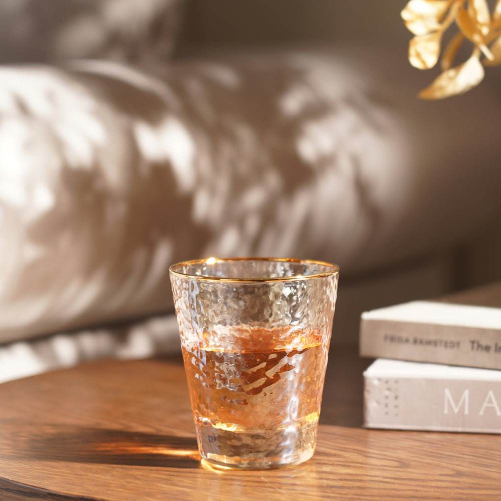 Set of 2 Citrine Gold Hammered Drinking Glasses
