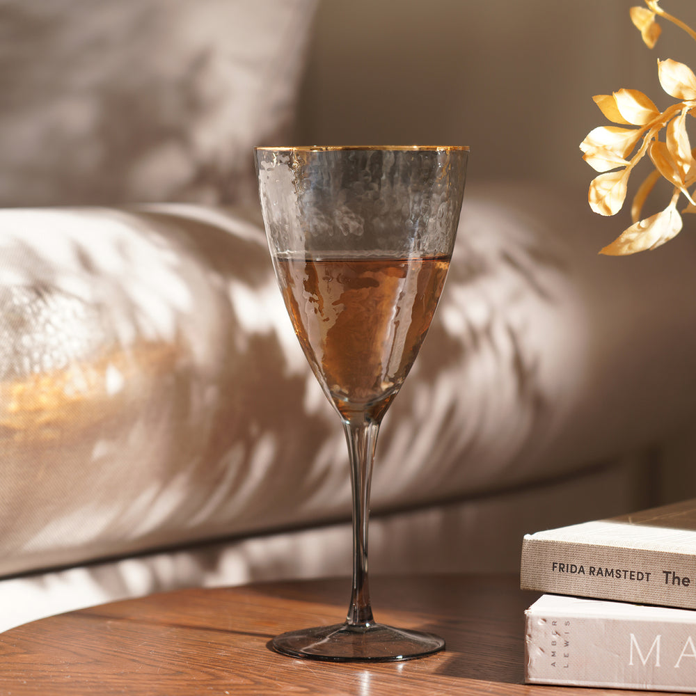 Set of 2 Grey Hammered Wine Glasses