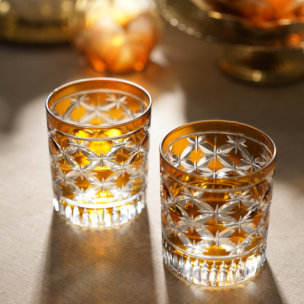 Set of 4 Brown Diamond Cut Drinking Glasses
