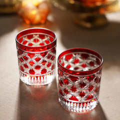 Set of 4 Red Diamond Cut Drinking Glasses