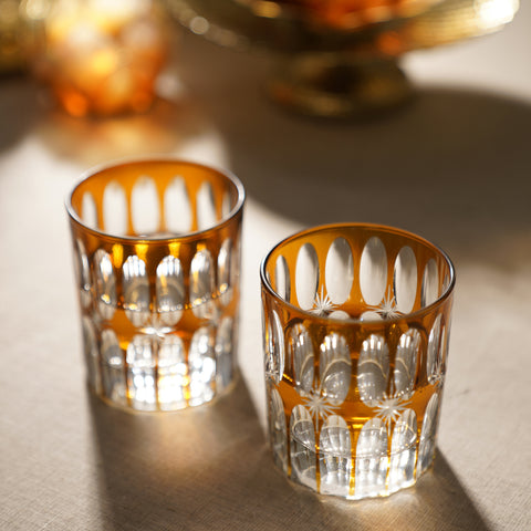 Set of 4 Brown Star Cut Drinking Glasses
