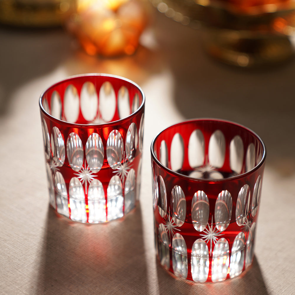 Set of 4 Red Star Cut Drinking Glasses