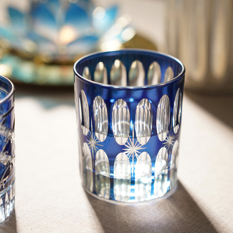 Set of 4 Blue Star Cut Drinking Glasses