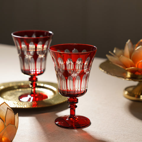 Set of 4 Red Star Cut Wine Glasses