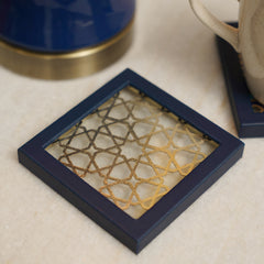 Set of 2 Blue Lazer Cut Faux Leather Coasters