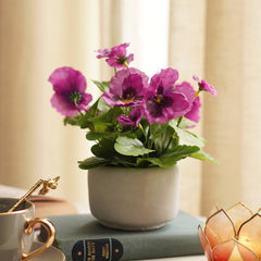 Purple Artificial Pansy Plant with Cement Pot