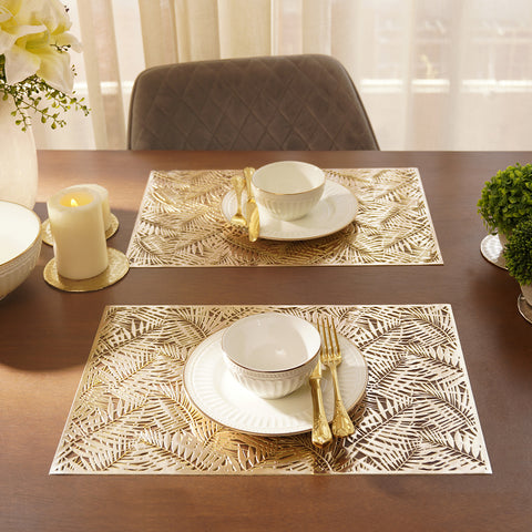 Set of 2 Gold Metallic Leaf Cut Out PVC Placemats