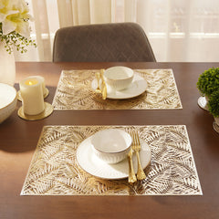 Set of 2 Gold Metallic Leaf Cut Out PVC Placemats