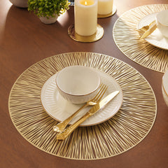 Set of 2 Gold Metallic Round Cut Out PVC Placemats