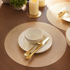 Set of 2 Gold Metallic Round PVC Placemats
