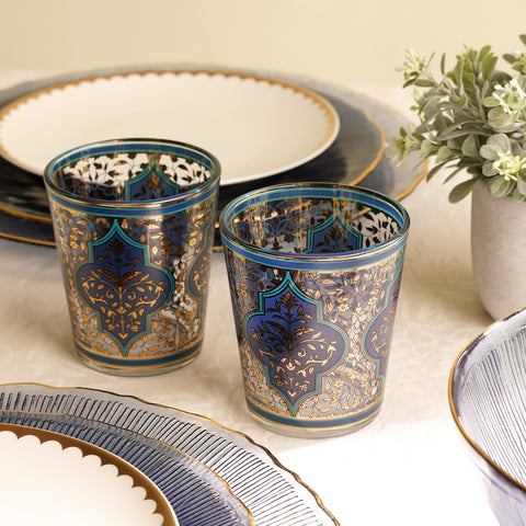 Set of 2 Blue Floral Print Drinking Glasses