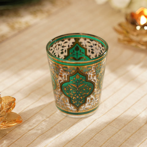 Set of 2 Green Floral Print Drinking Glasses