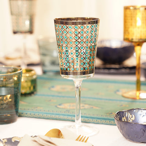 Set of 2 Teal Star Print Wine Glasses