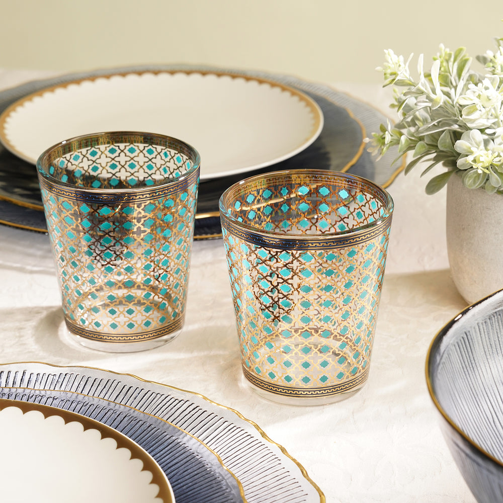 Set of 2 Teal Star Print Drinking Glasses