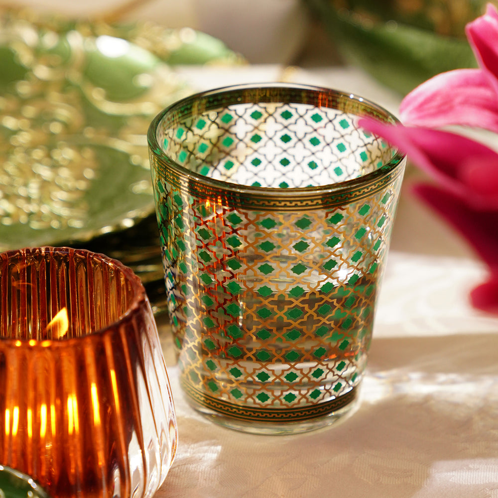 Set of 2 Green Star Print Drinking Glasses
