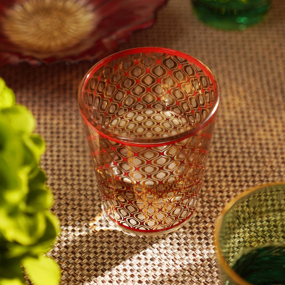Set of 2 Red and Gold Geometric Print Drinking Glasses