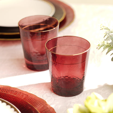 Set of 2 Red Floral Etching Drinking Glasses