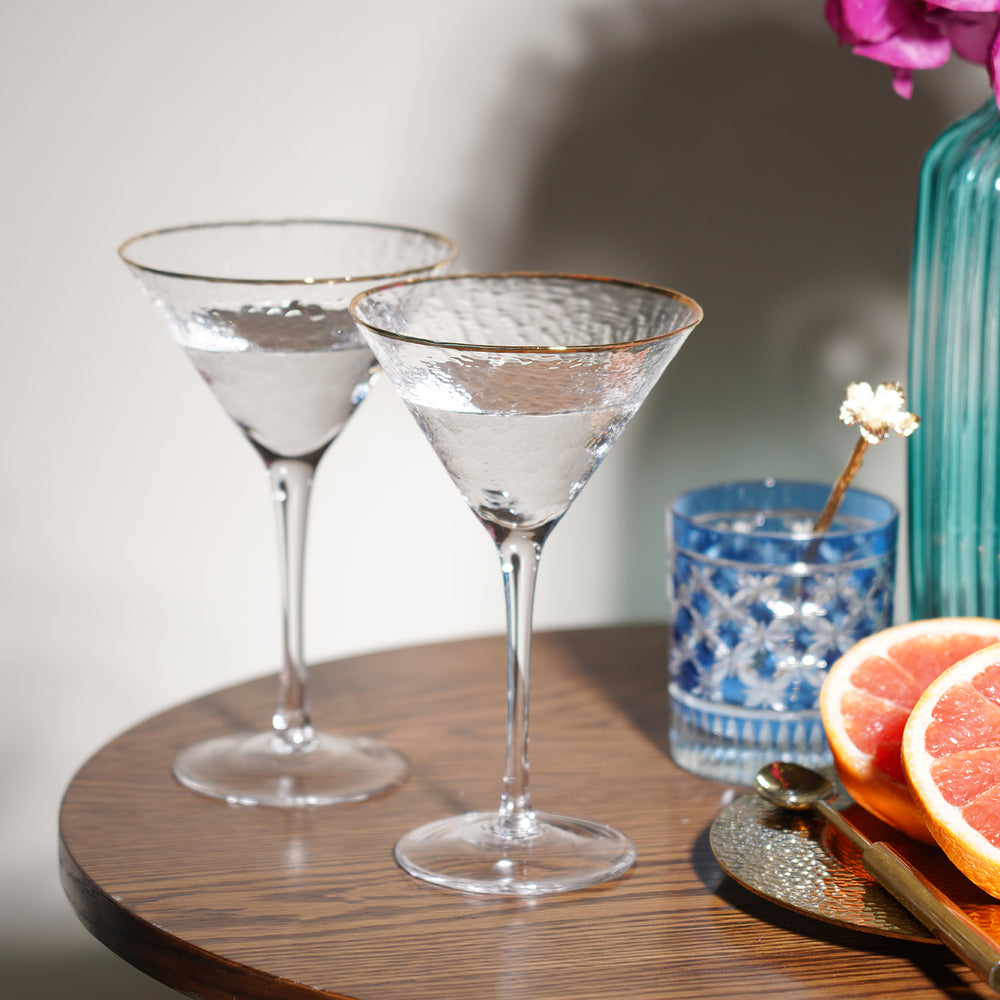 Set of 2 Clear Hammered Martini Glasses