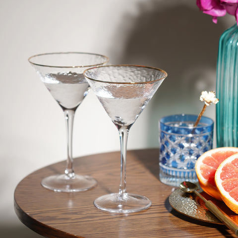 Set of 2 Clear Hammered Martini Glasses