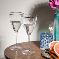 Set of 2 Clear Hammered Wine Glasses