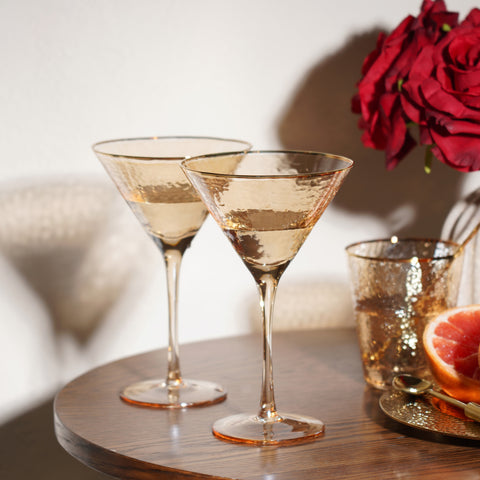 Set of 2 Gold Hammered Martini Glasses