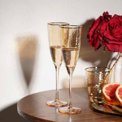 Set of 2 Gold Hammered Flute Glasses