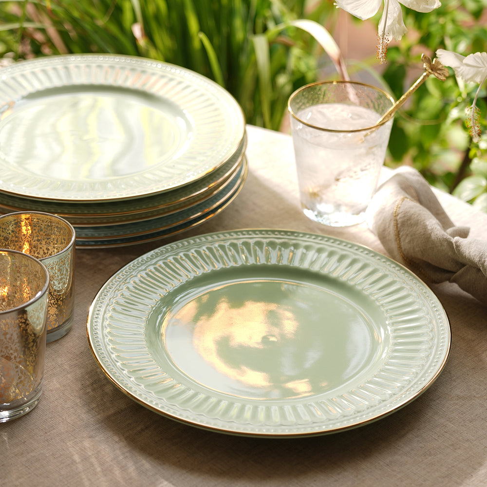 Set of 2 Light Green Ceramic Dinner Plates