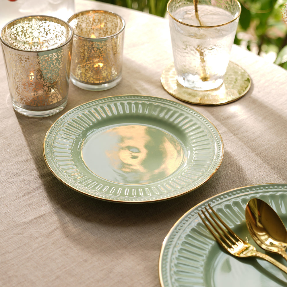 Set of 2 Light Green Ceramic Dessert Plates