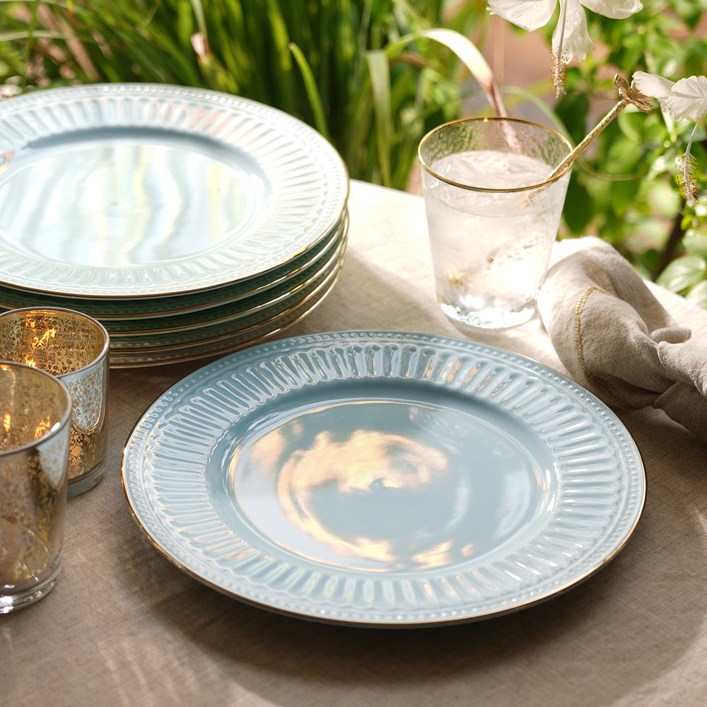 Set of 2 Light Blue Ceramic Dinner Plates