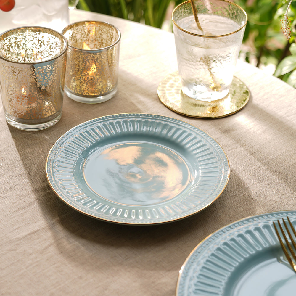 Set of 2 Light Blue Ceramic Dessert Plates