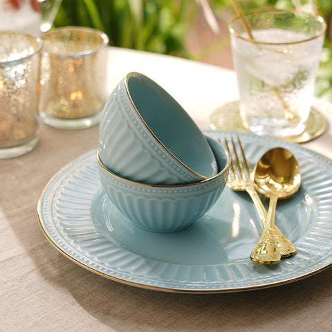 Set of 2 Light Blue Ceramic Small Bowls