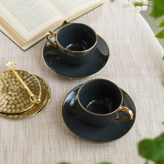 Set of 2 Dark Grey Senorita Tea Cups and Saucers