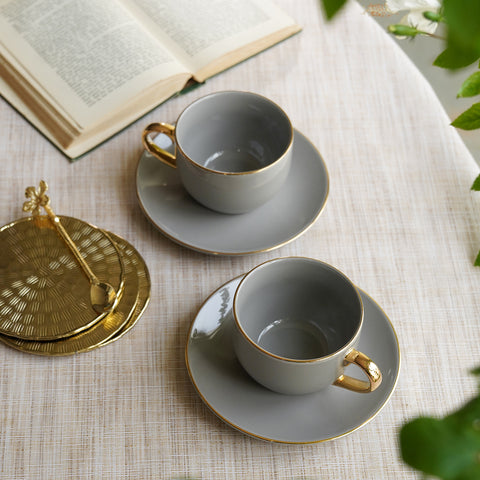 Set of 2 Light Grey Senorita Tea Cups and Saucers