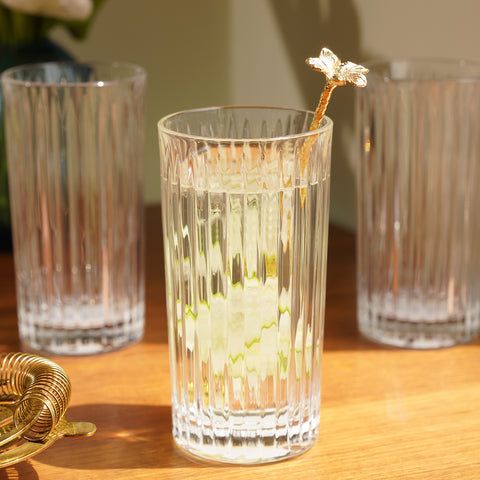 Set of 6 Clear Ribbed Highball Glasses