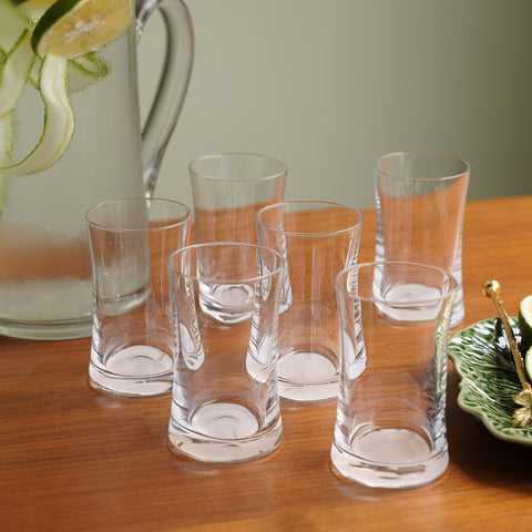 Set of 6 Clear Curved Drinking Glasses