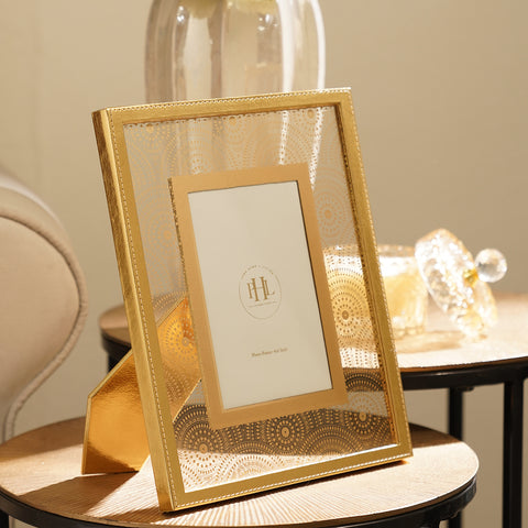Gold Printed Glass Faux Leather Photo Frame - Small