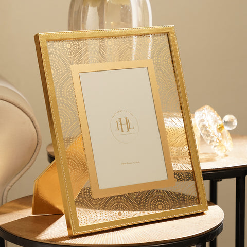 Gold Printed Glass Faux Leather Photo Frame - Large