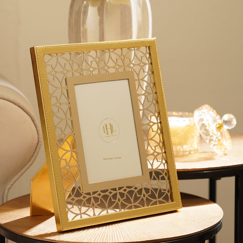 Gold Lazer Cut Faux Leather Photo Frame - Small