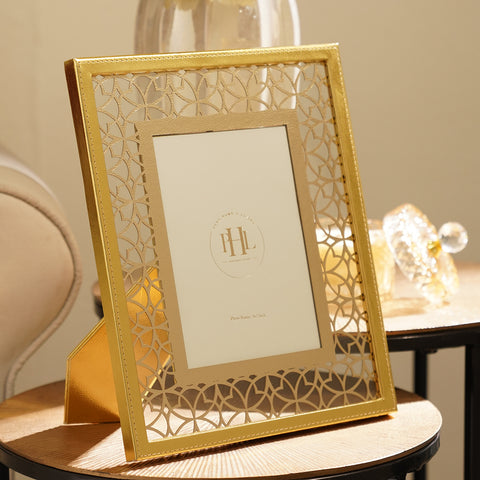 Gold Lazer Cut Faux Leather Photo Frame - Large